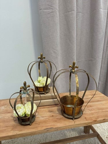 Planter - Aged Metal Crown (Set of 3)