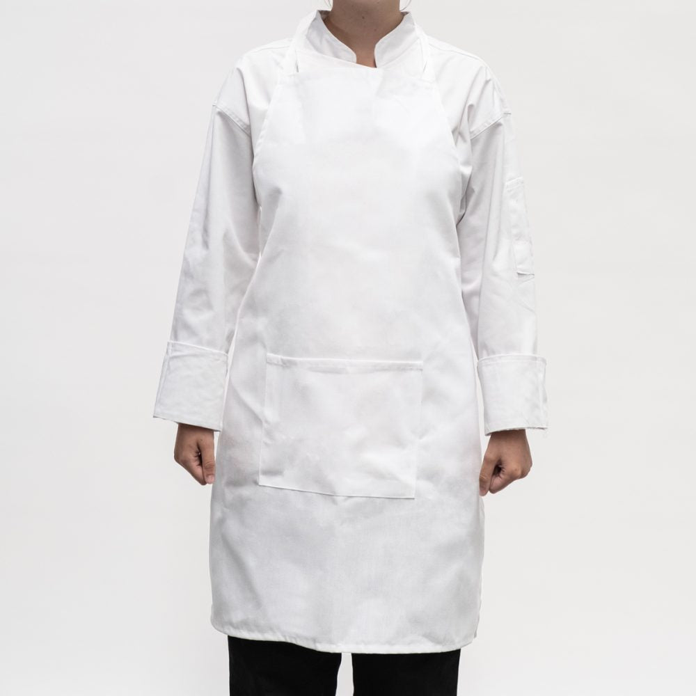 Bib Apron - Caress With Pocket Short 85cm (White)