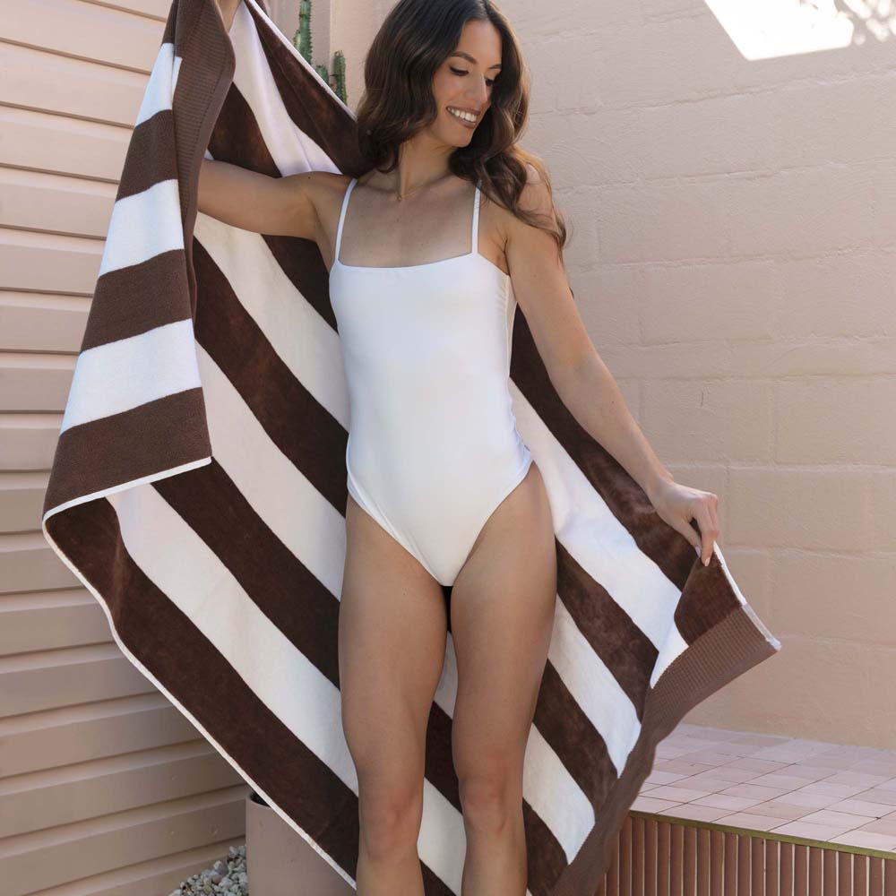 Classic Stripe 100% Cotton Beach Towel 95 x 175cm Bambury - Cocoa