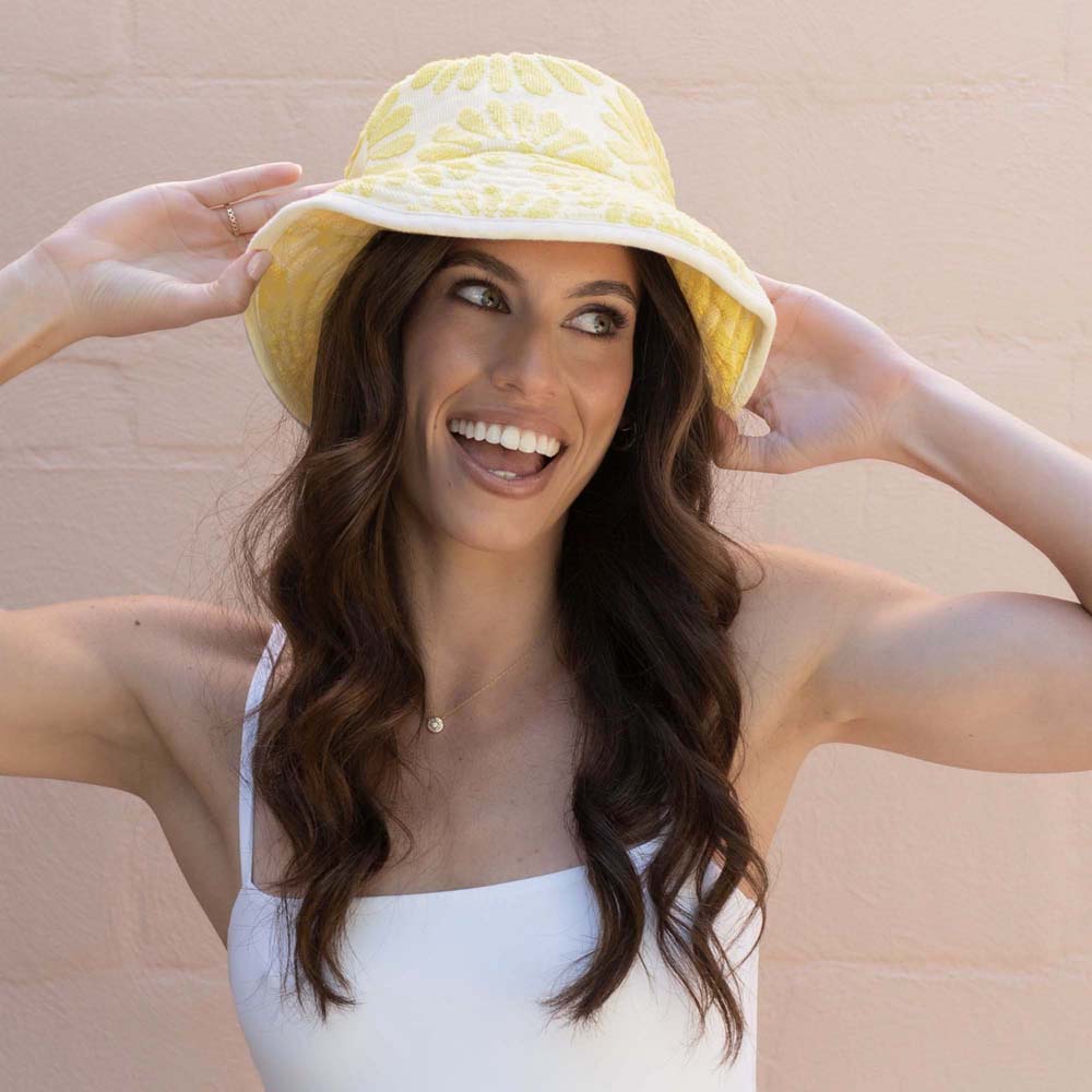 HiLo Cotton Towelling Bucket Hat One Size Bambury - Daisy Butter