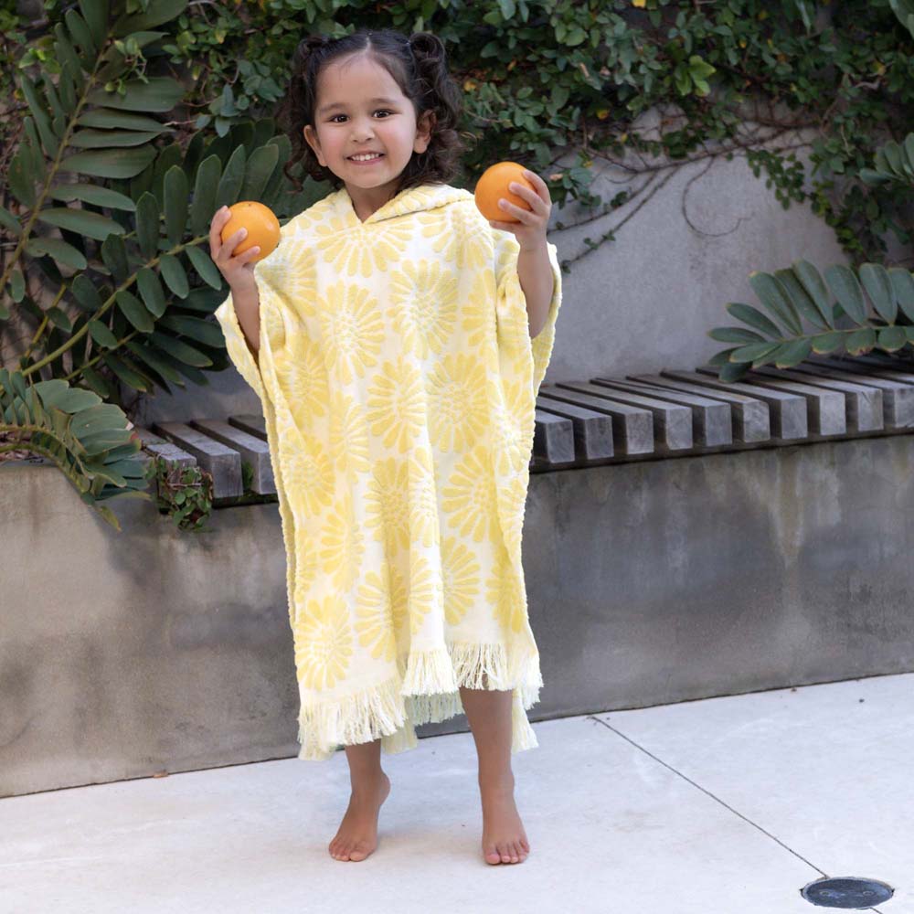 HiLo Cotton Hooded Towel Poncho for Kids 3-7 Years Bambury - Daisy Butter