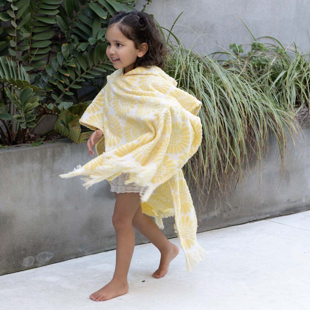 HiLo Cotton Hooded Towel Poncho for Kids 3-7 Years Bambury - Daisy Butter