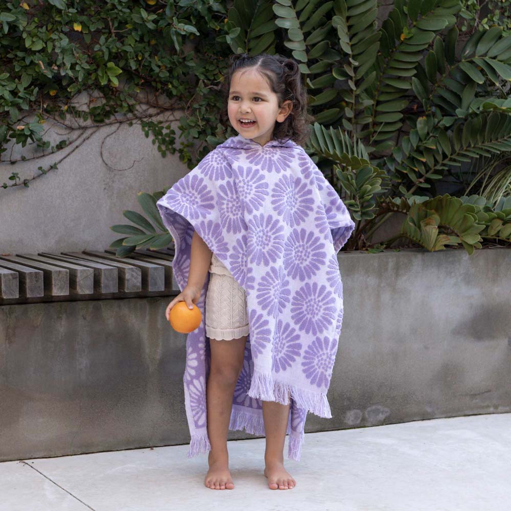 HiLo Cotton Hooded Towel Poncho for Kids 3-7 Years Bambury - Daisy Lilac