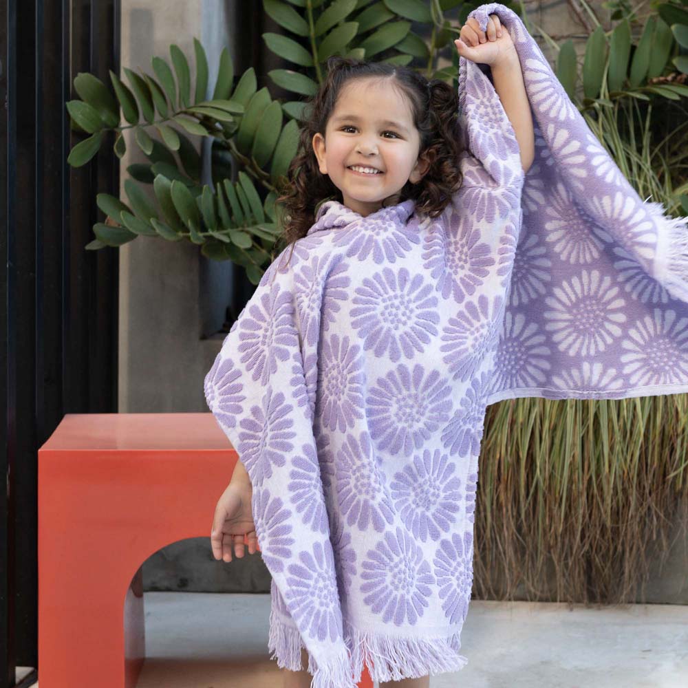 HiLo Cotton Hooded Towel Poncho for Kids 3-7 Years Bambury - Daisy Lilac