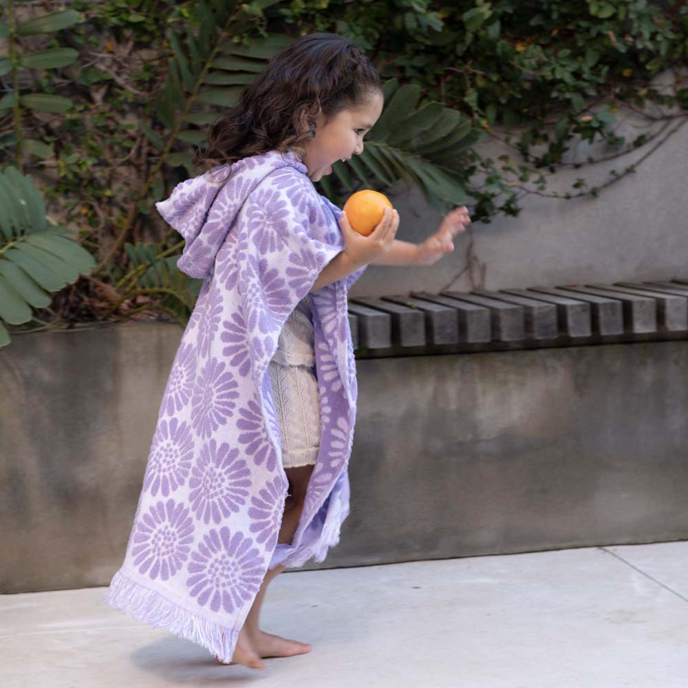 HiLo Cotton Hooded Towel Poncho for Kids 3-7 Years Bambury - Daisy Lilac