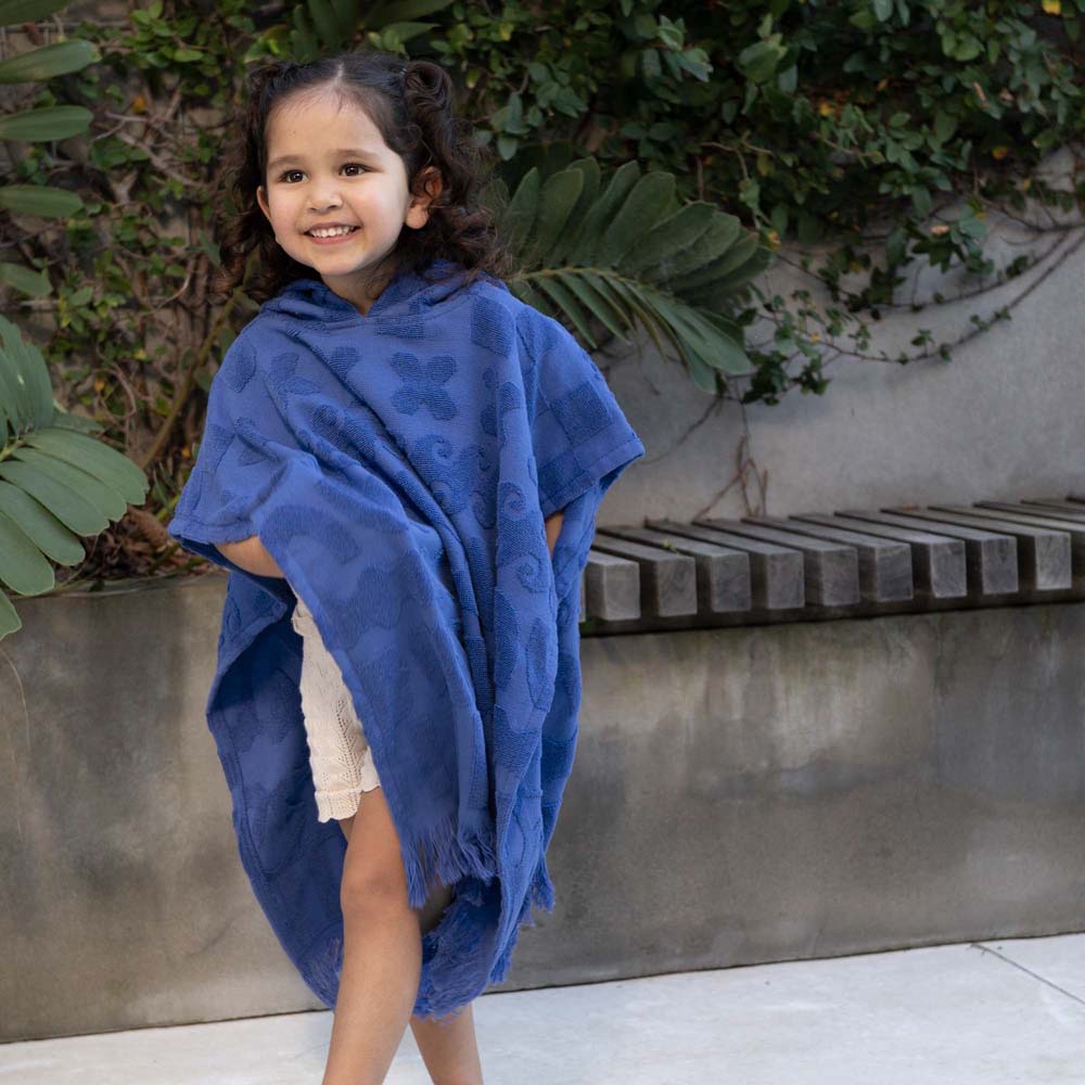 HiLo Cotton Hooded Towel Poncho for Kids 3-7 Years Bambury - Solana Blue