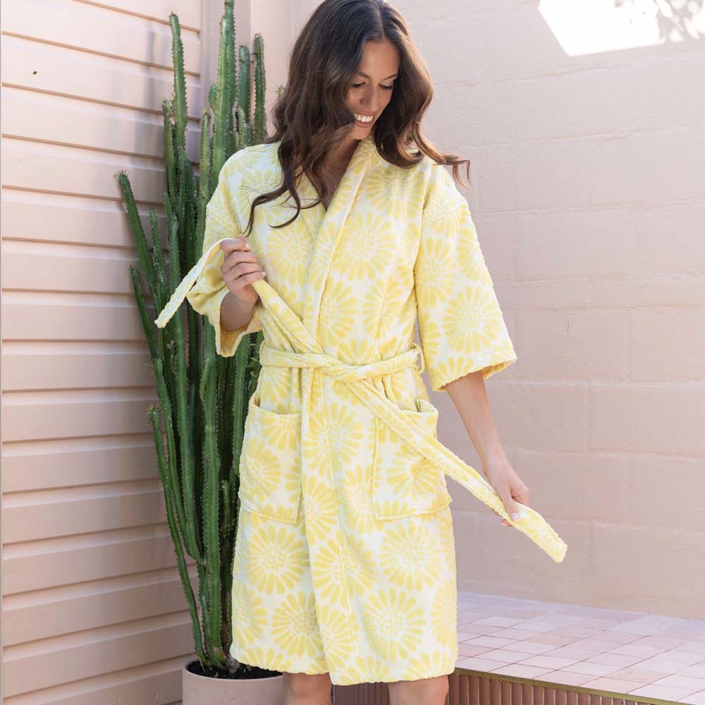 HiLo Cotton Towelling Short Robe S/M Bambury - Daisy Butter