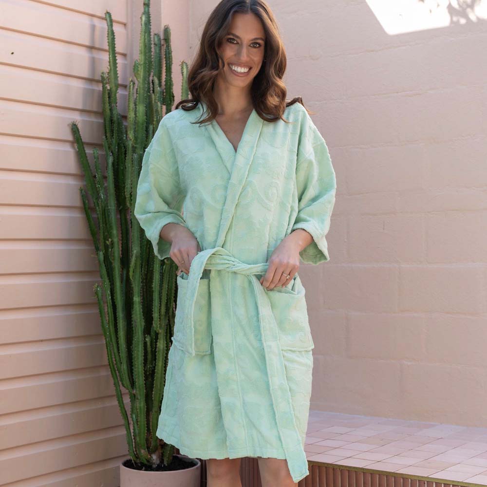 HiLo Cotton Towelling Short Robe S/M Bambury - Solana Mint