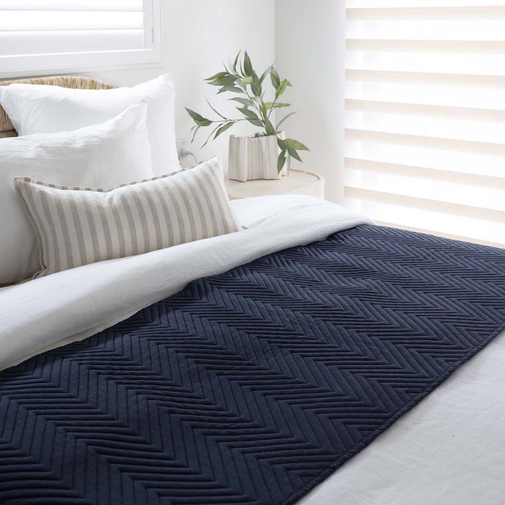 Herringbone Polyester Microfibre Bed Runner 270 x 60cm Bambury - Navy
