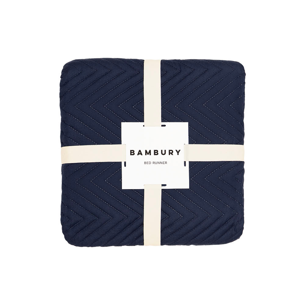 Herringbone Polyester Microfibre Bed Runner 270 x 60cm Bambury - Navy