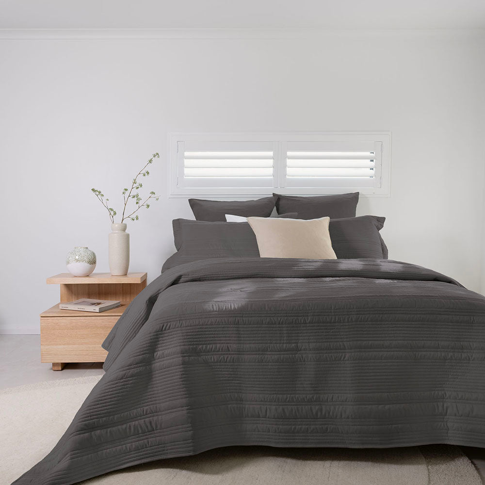 Flinders Coverlet Set Charcoal Queen / King - BAMBURY