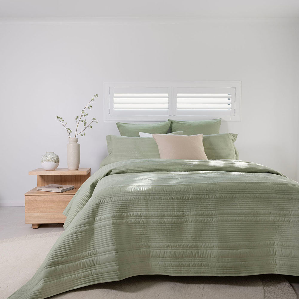 Flinders Coverlet Set Sage Queen / King - BAMBURY