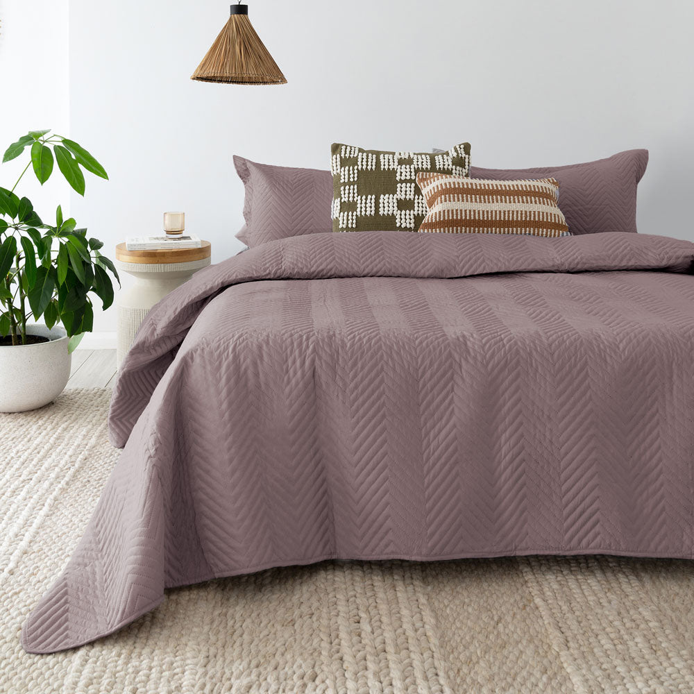 Herringbone Embossed Coverlet Set Mauve S/D - Bambury