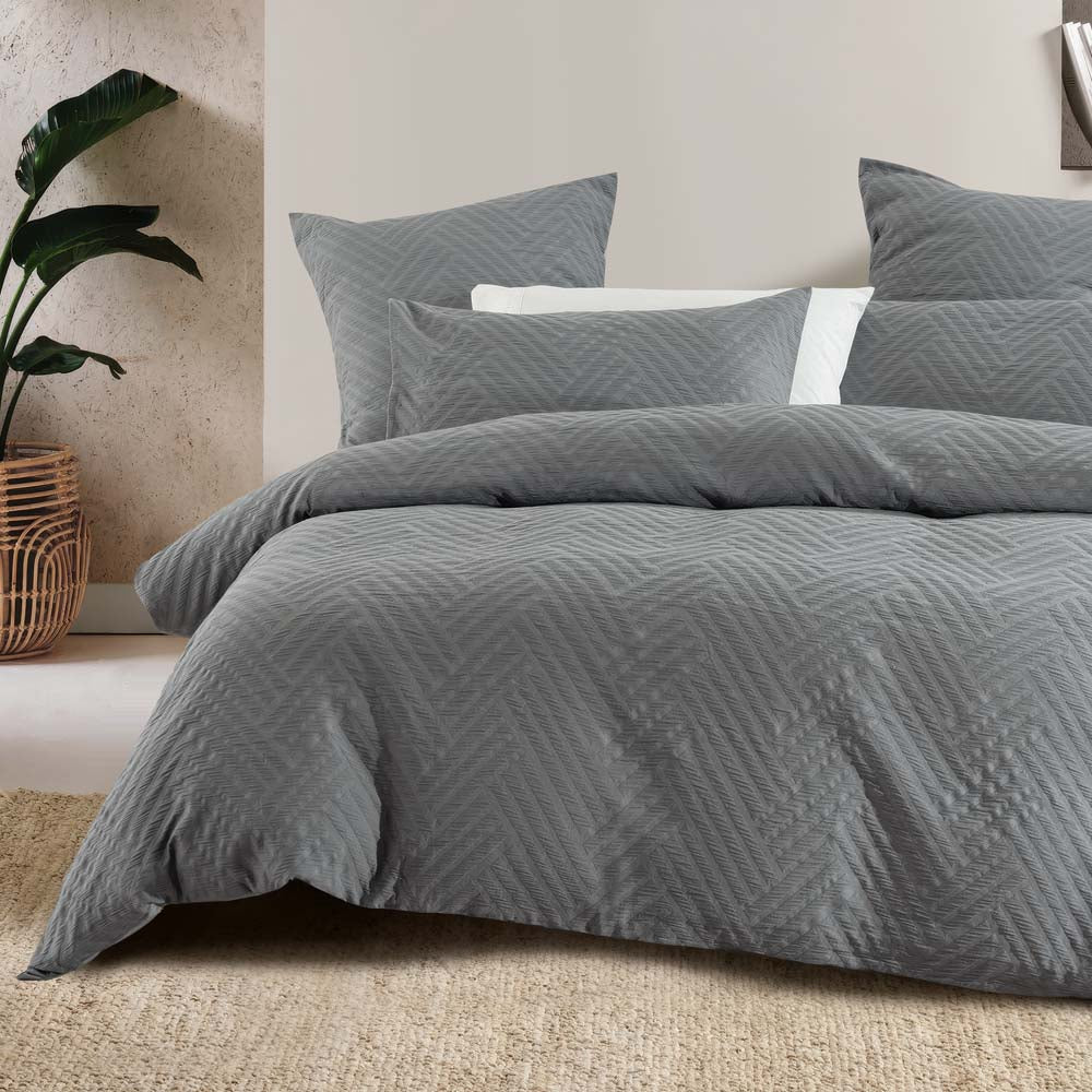 Panama Jacquard Duvet / Quilt Cover Set Steel King - Bambury