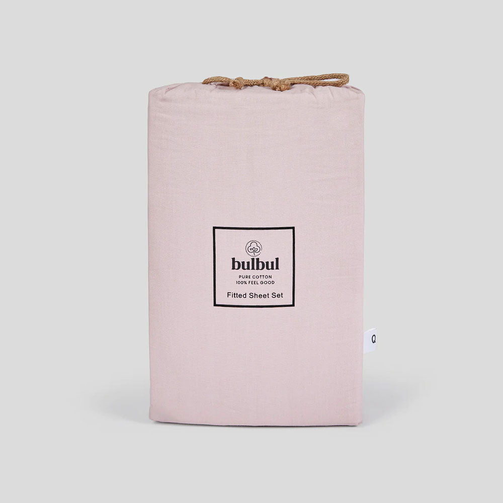 Pink Salt Fitted Sheet And Pillowcase Set Queen - Bambury