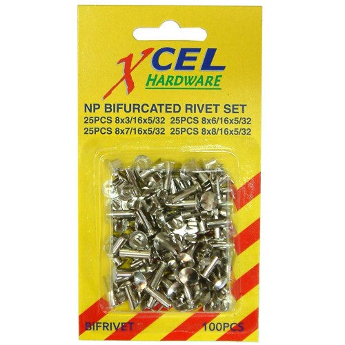 Bifurcated Rivets Xcel 100pce 3/16 6/16 7/16 8/16