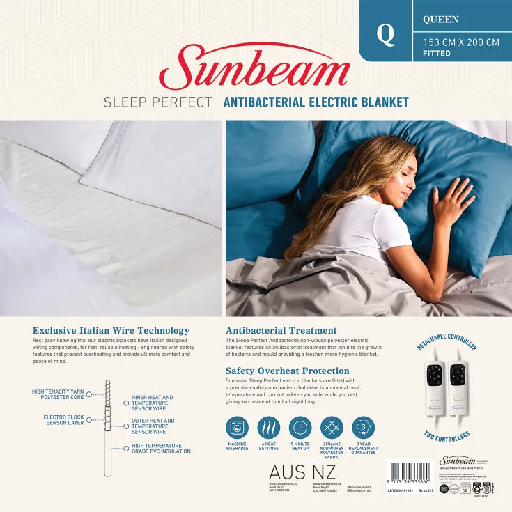 ANTIBACTERIAL ELECTRIC BLANKET - SLEEP PERFECT KING (178cm x 200cm)