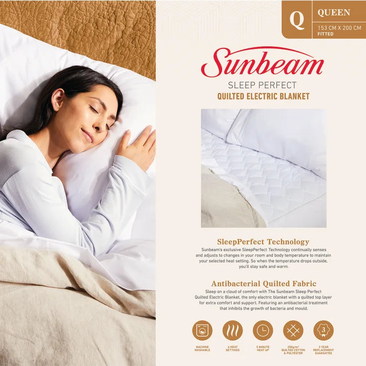 QUILTED ELECTRIC BLANKET - SLEEP PERFECT QUEEN (153cm x 200cm)