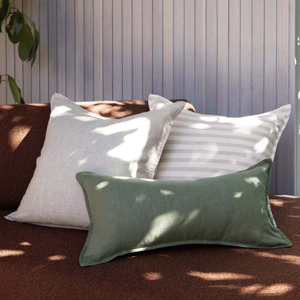 Linen Feather-Filled Rectangle Cushion 30 x 60cm Bambury - Moss
