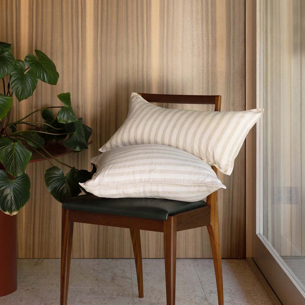 Linen Feather-Filled Rectangle Cushion 30 x 60cm Bambury - Natural Stripe