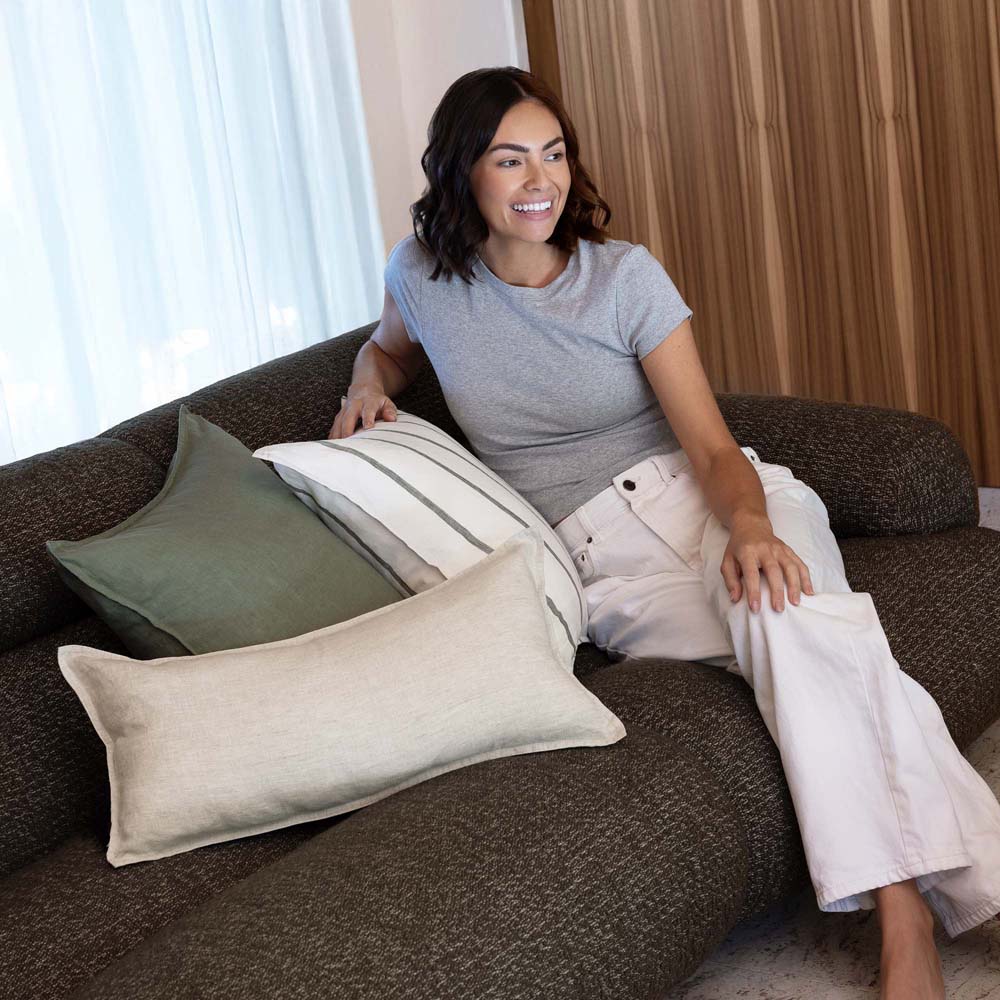 Linen Feather-Filled Rectangle Cushion 30 x 60cm Bambury - Natural