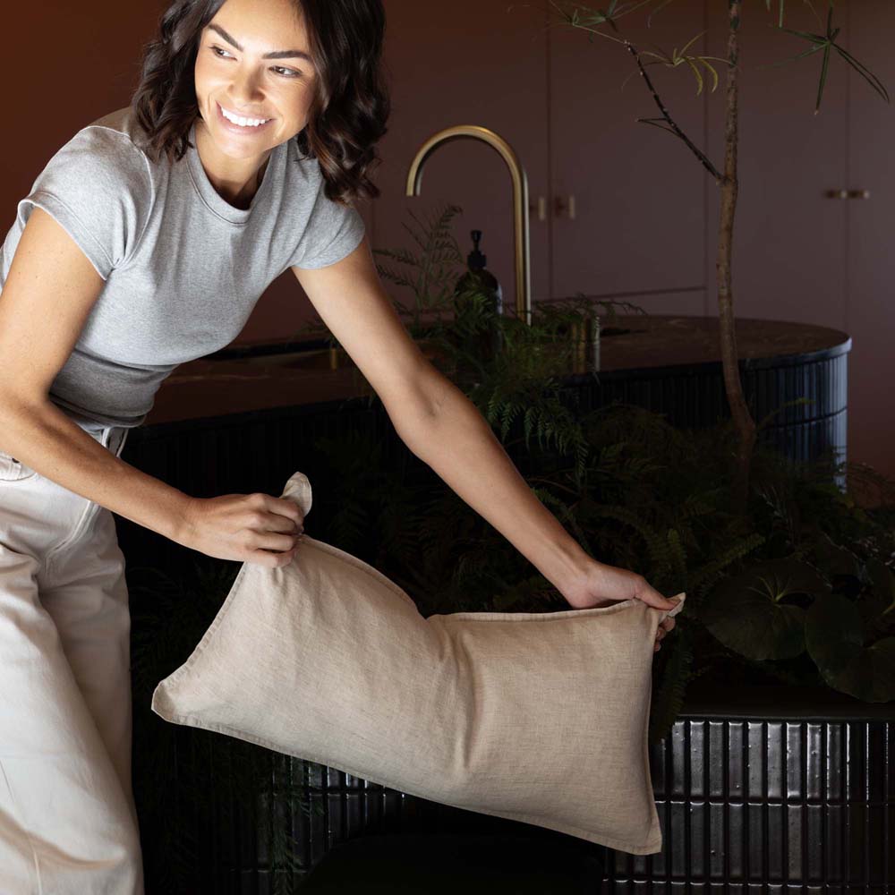 Linen Feather-Filled Rectangle Cushion 30 x 60cm Bambury - Natural