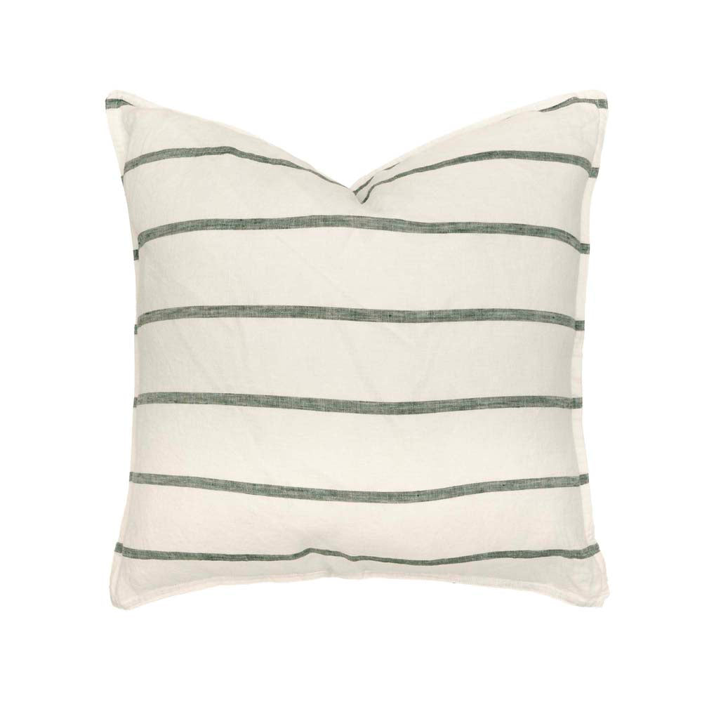 Linen Feather-Filled Square Cushion 50 x 50cm Bambury - Moss Stripe