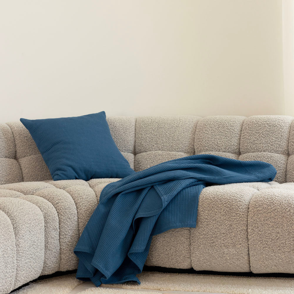 Milo Waffle Square Cushion Ocean - Bambury