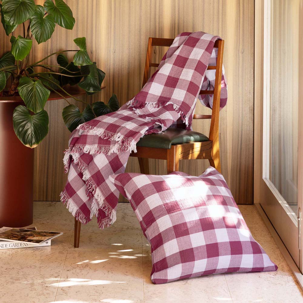 Willow Cotton Gauze Square Cushion 50 x 50cm Bambury - Berry
