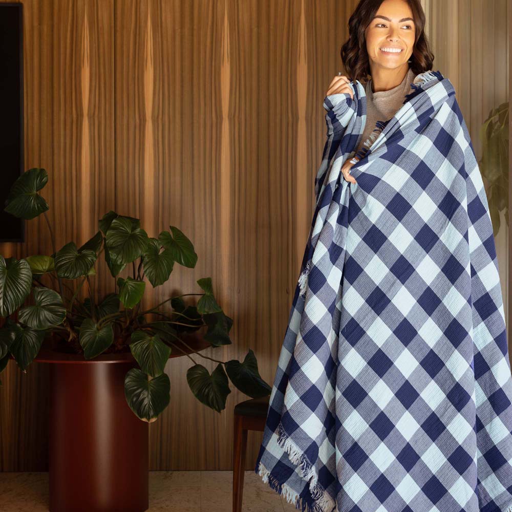 Willow Cotton Gauze Throw 130 x 200cm Bambury - Blue