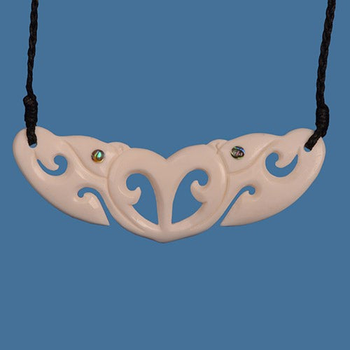 Pendant Necklace - Bone Manaia Heart  ( 2.66 x 10.1cm)