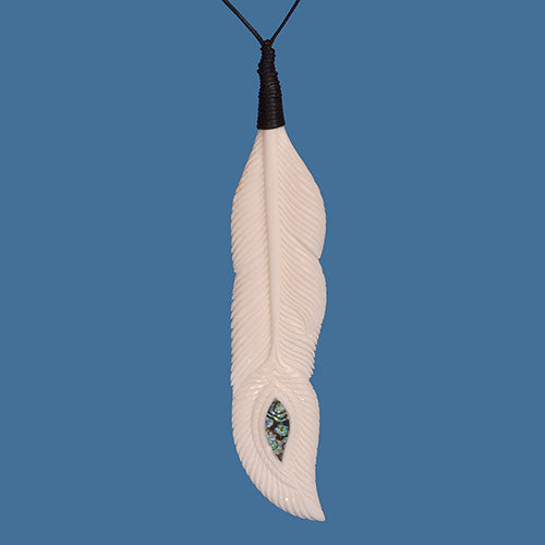 Bone Feather Pendant with Paua Shell