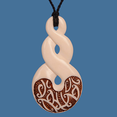 Bone Double Twist Maori Stained Pattern Necklace