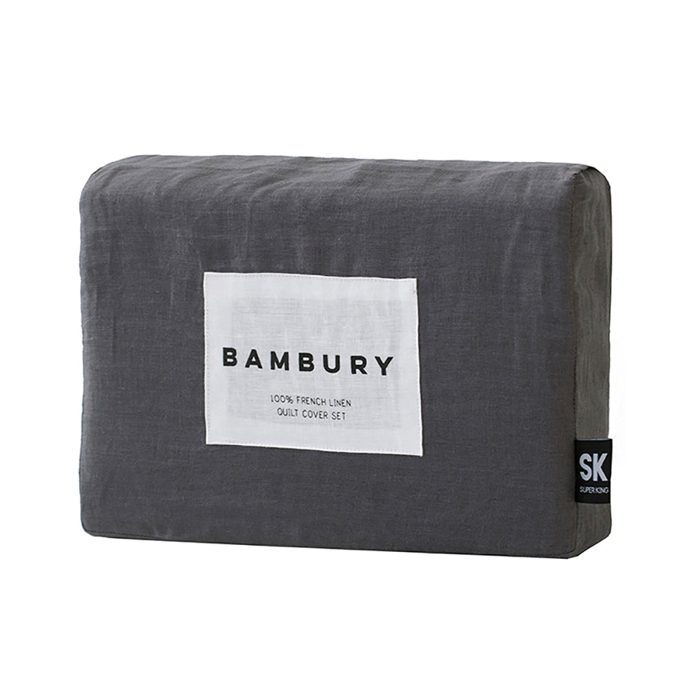 Double Linen Quilt / Duvet Cover Set Charcoal- Bambury