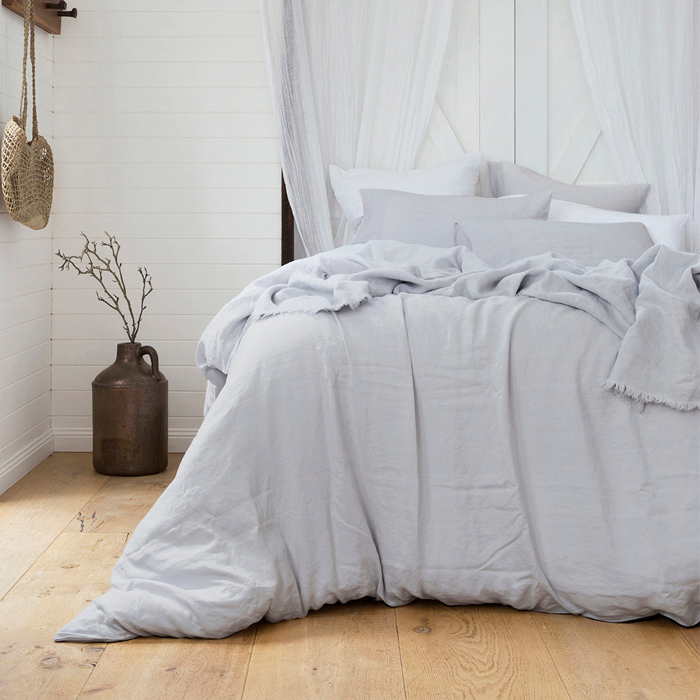 Queen Linen Quilt / Duvet Cover Set Silver- Bambury