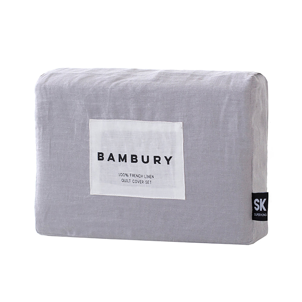 Queen Linen Quilt / Duvet Cover Set Silver- Bambury