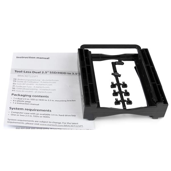 Dual 2.5 SSD/HDD Mounting Bracket for 3.5 Drive Bay - Tool-Less Installation
