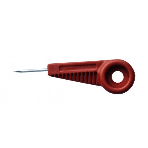 Pointed awl with red linic handle for easy screw insertion and precise marking in wood, made in the UK.