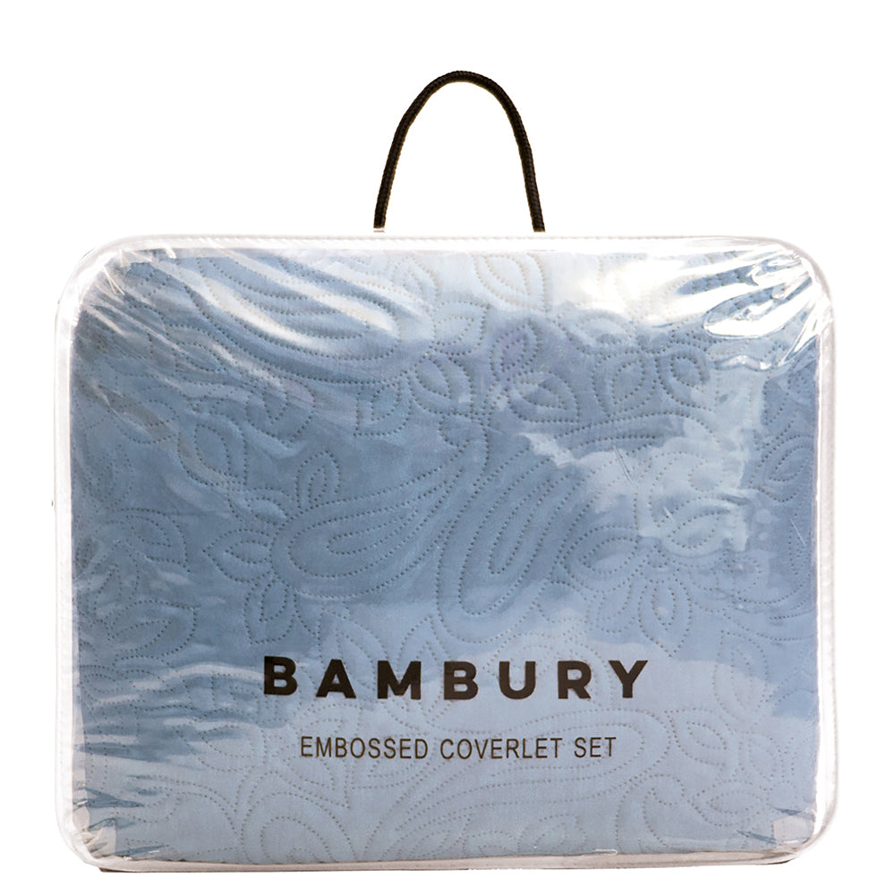 Queen / King Paisley Coverlet Set Blue- Bambury