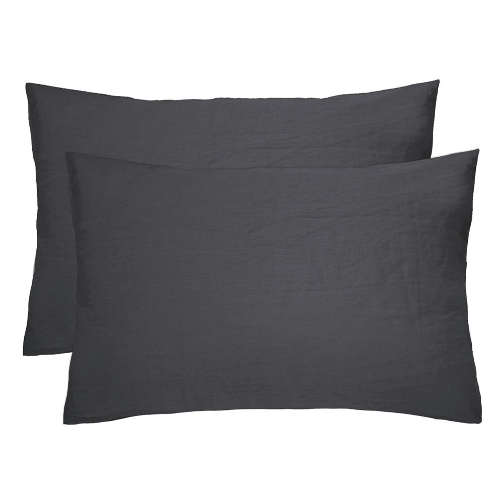 Linen Pillowcase Pair Charcoal- Bambury
