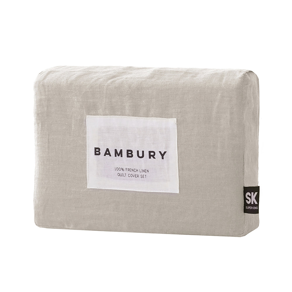 Double Linen Quilt / Duvet Cover Set Pebble- Bambury