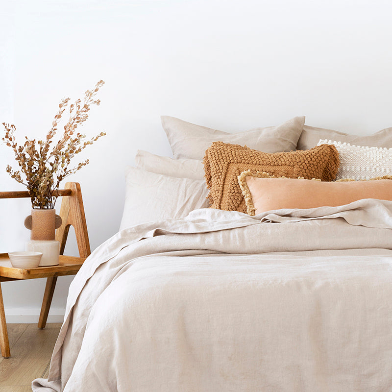 Queen Linen Sheet Set Pebble- Bambury