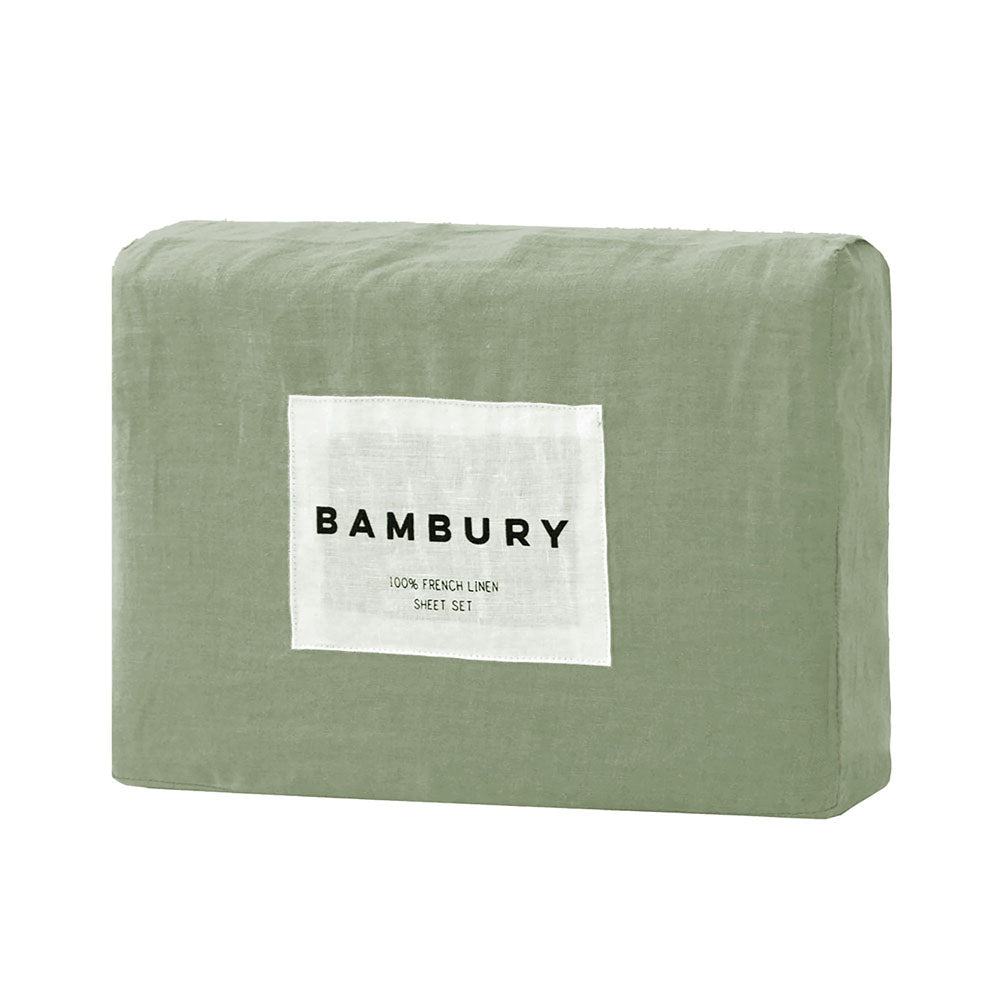 King Bed Linen Sheet Set Sage - BAMBURY
