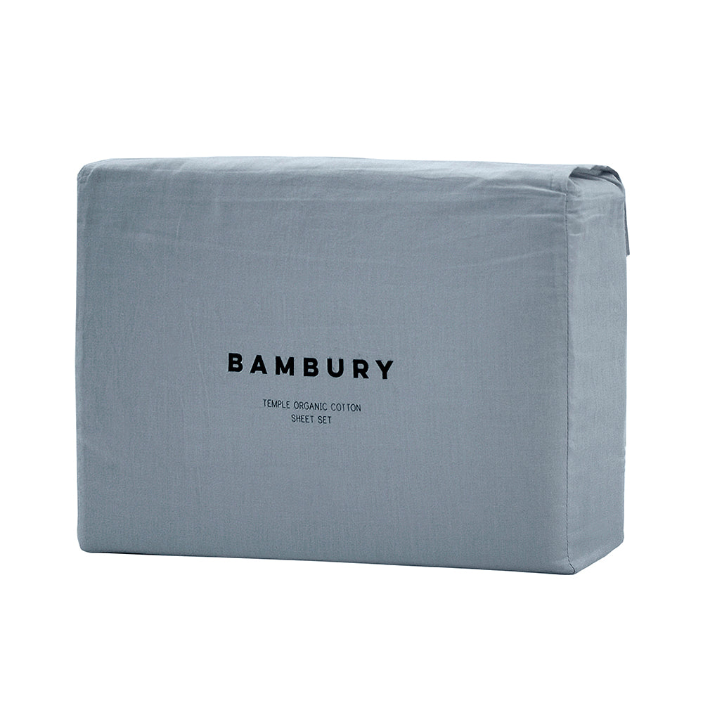 Queen Temple Organic Cotton Sheet Set Steel Blue- Bambury