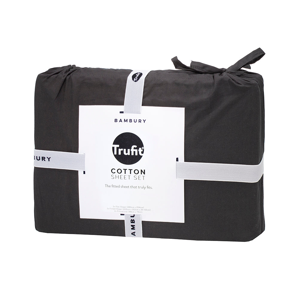 King Tru Fit Sheet Set Charcoal- Bambury