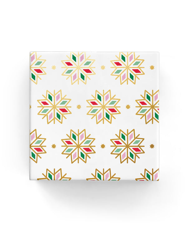 Wrap - Cutout Snowflakes Red Green Pink (60cm x 40mtrs)