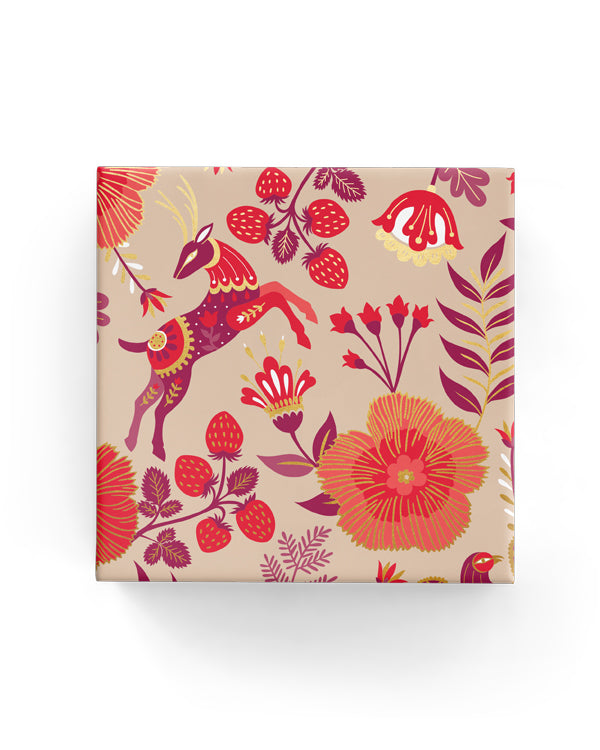 Wrap - Reindeer Garden Beige Burgundy Red (60cm x 40mtrs)