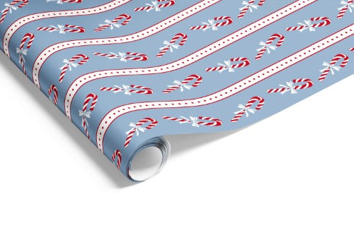 Gift Wrap - Candy Canes on Matte (French Blue Red)