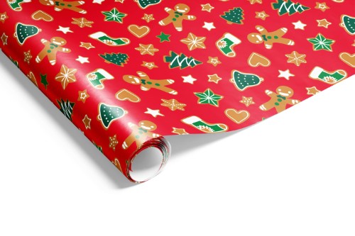 Gift Wrap - Xmas Gingerbread (Red)