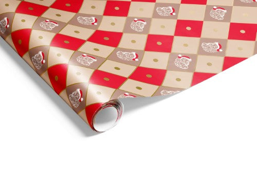 Gift Wrap - Harlequin Santa (Beige Mocha Red)